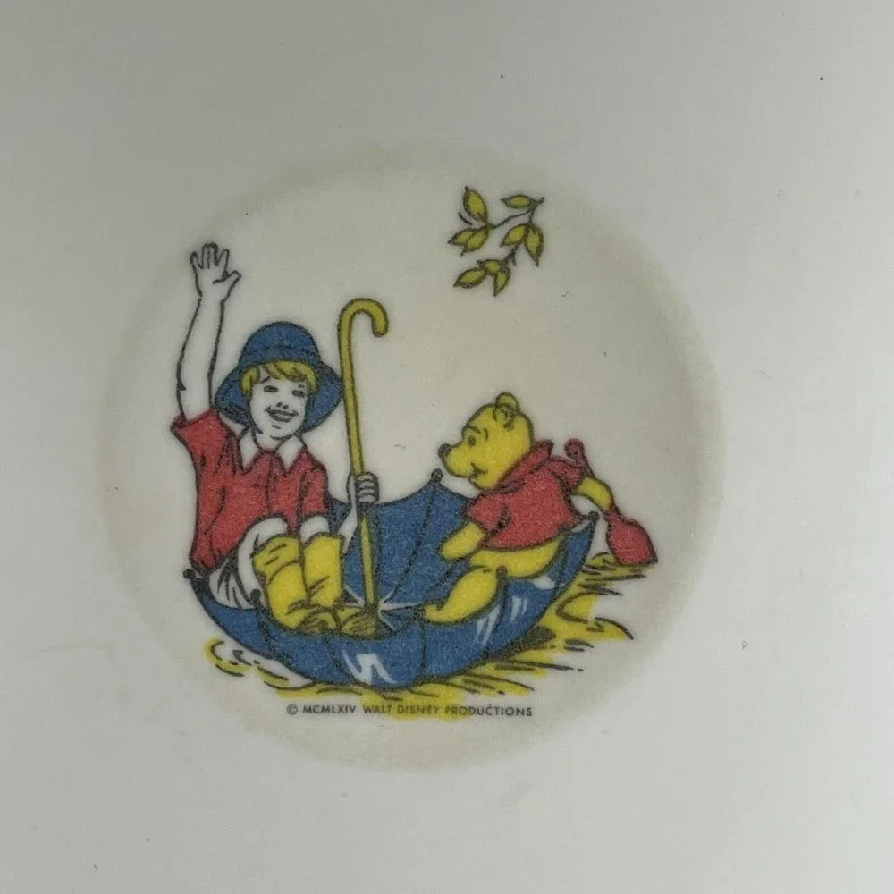 Disney‎ Winnie the Pooh 1964 Two Melamine Bowls Christopher Robin Umbrella Vtg